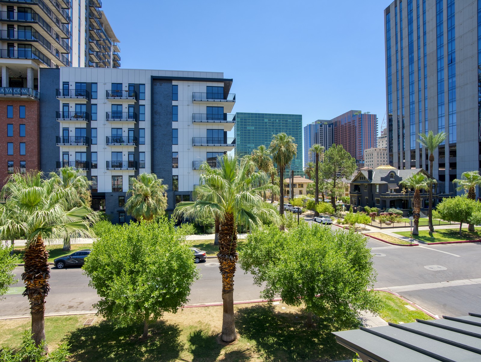 Downtown Phoenix skyline from a private balcony