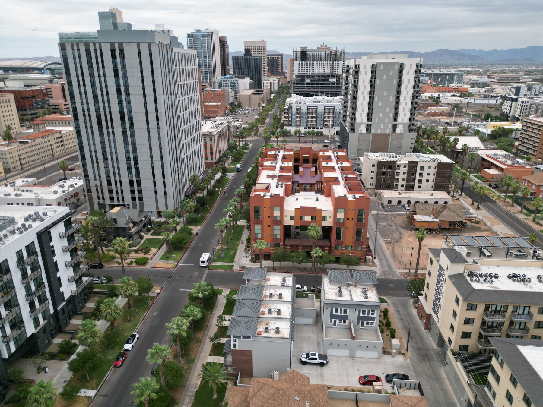Drone view toward downtown Phoenix
